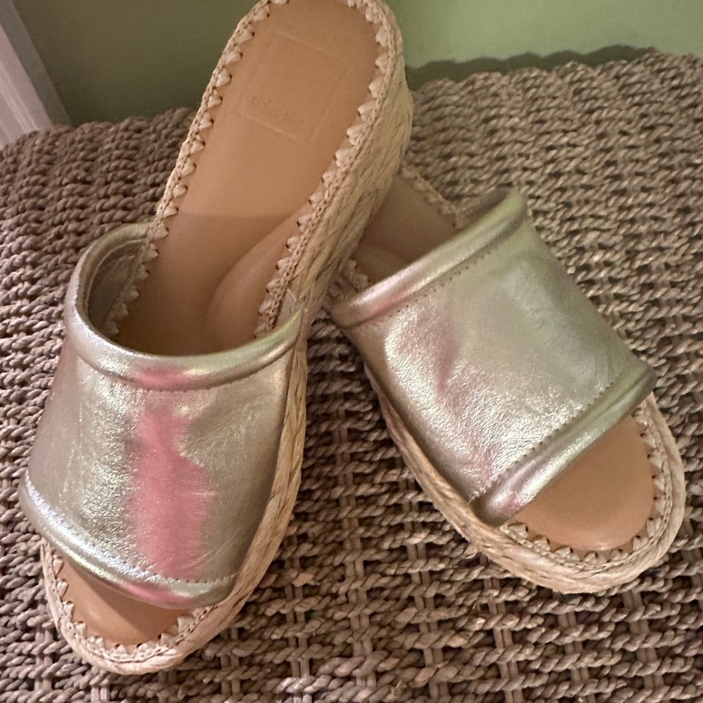 Dolce Vita Metallic Gold Platform Slide Sandals 8 New